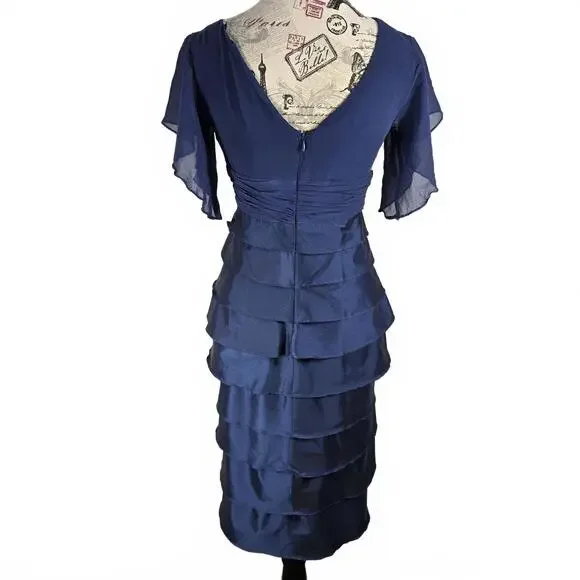 Adrianna Papell Women's Sz 4 Flutter Sleeve Tiered V-Neckline Front & Back Dress - Picture 2 of 9